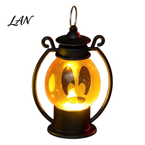 Safe Flameless Candle Halloween Ghost Face Night Light, Portable Retro LED Lamp with Hanging Decorative Lantern Ring, Battery Operated Vintage