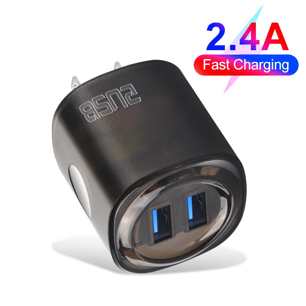 Dual 2-Port USB Mobile Charger 2.4A - US & EU Travel Adapter