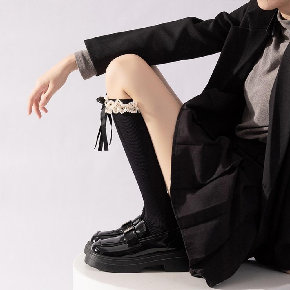 Breathable Winter Compression Stocking Bowknot Bow Middle Tube Socks New Pile Socks  Autumn Winter