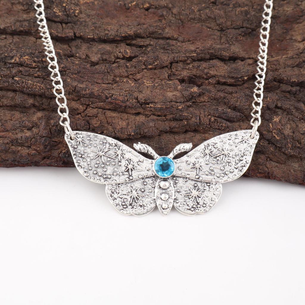 Swiss blue Topaz Pendant Gemstone Jewelry, 925 Solid Sterling Silver Pendant, Gift For Women Handmade Pendant