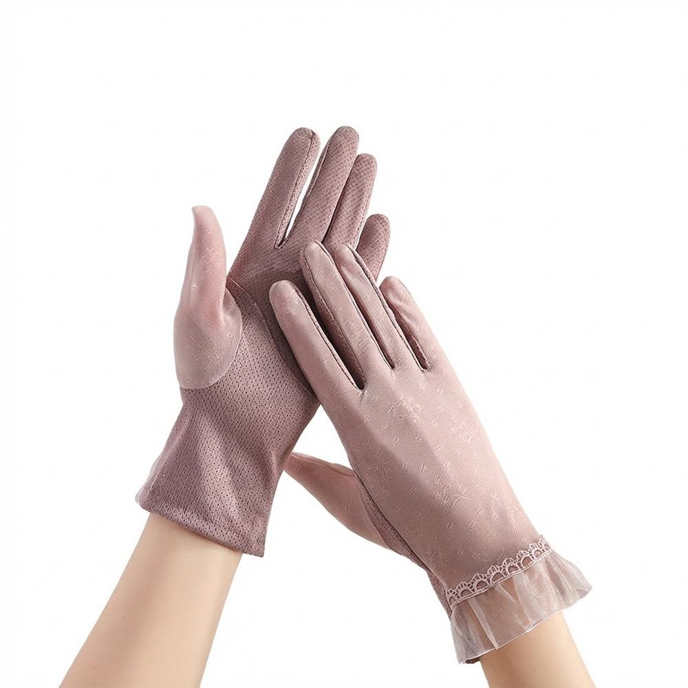 Fashion Lace Sunscreen Gloves Anti-Slip Thin Ice Silk Gloves Skirt Edge Sun Protection Anti-UV Gloves for Women Female Lady
