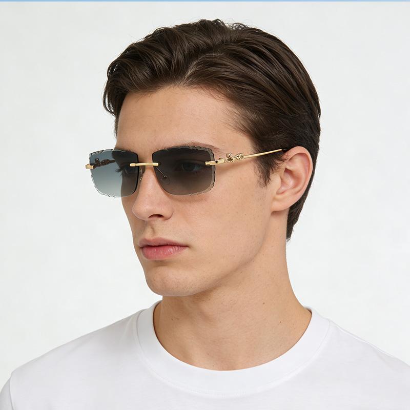 Frameless Square Metal High-end Glasses Fashion Trendy UV Resistant Outdoor Sunscreen Sunshade Sunglasses