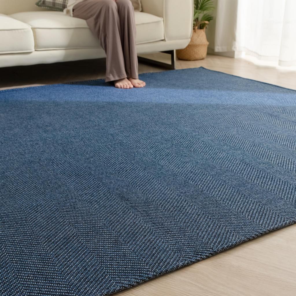 Sun Deco Size Herringbone Comfortable for All Living Room Nordic Floor Hot Carpet Solid Navy Rug, 3-Tatami Rug, Pattern, Stylish, Non-Slip, Washable,