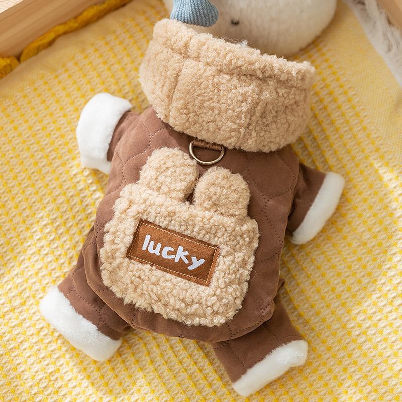 Autumn and winter dog clothes, thickened warm, quilted cotton pockets, traction cat pets, bear four-legged cotton-padded clothes, dog clothes.
