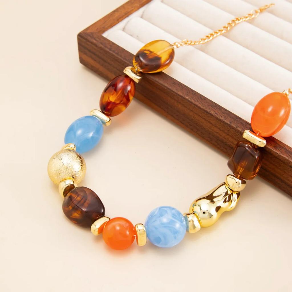 Colorful Beaded Necklace for Women, Multi-Color Irregular Resin Beads Choker, Bohemian Statement Jewelry