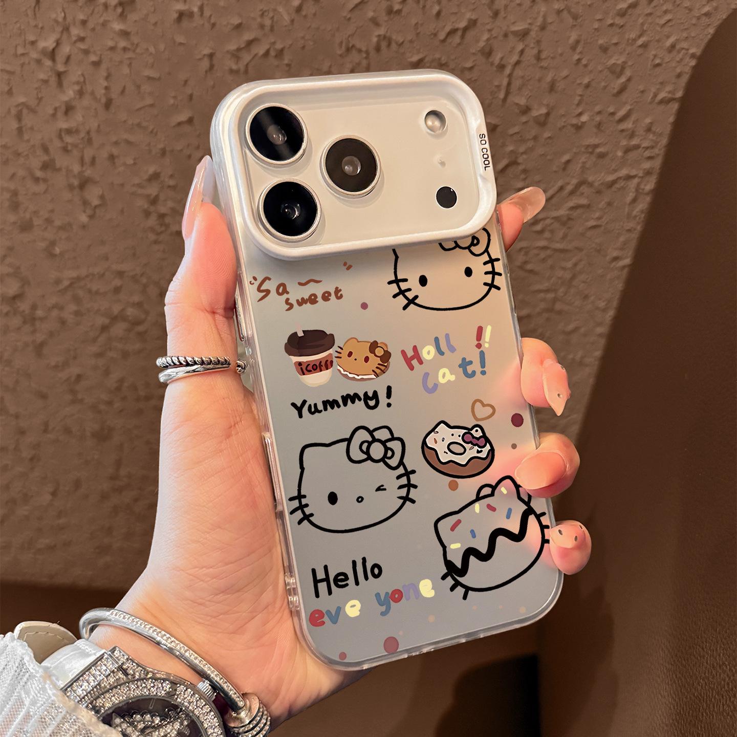

Sweet Donut KT Cat Cartoon Case for iPhone 15-17 Pro Max - Colorful Frosted Protective Cover 15 Plus