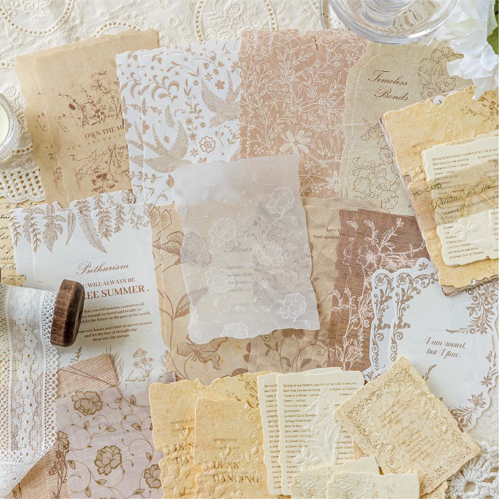 30Sheets/Bag Mixed Material Material Paper Scrapbook Embossed Paper DIY Magazine Collage Retro Background Paper Stationery