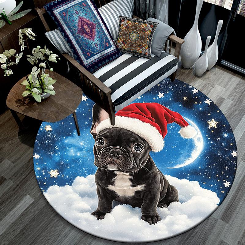 French Bulldog Round Area Rug,Carpet Rug for Living Room Bedroom Sofa Playroom Decor,Non-slip Floor Mat