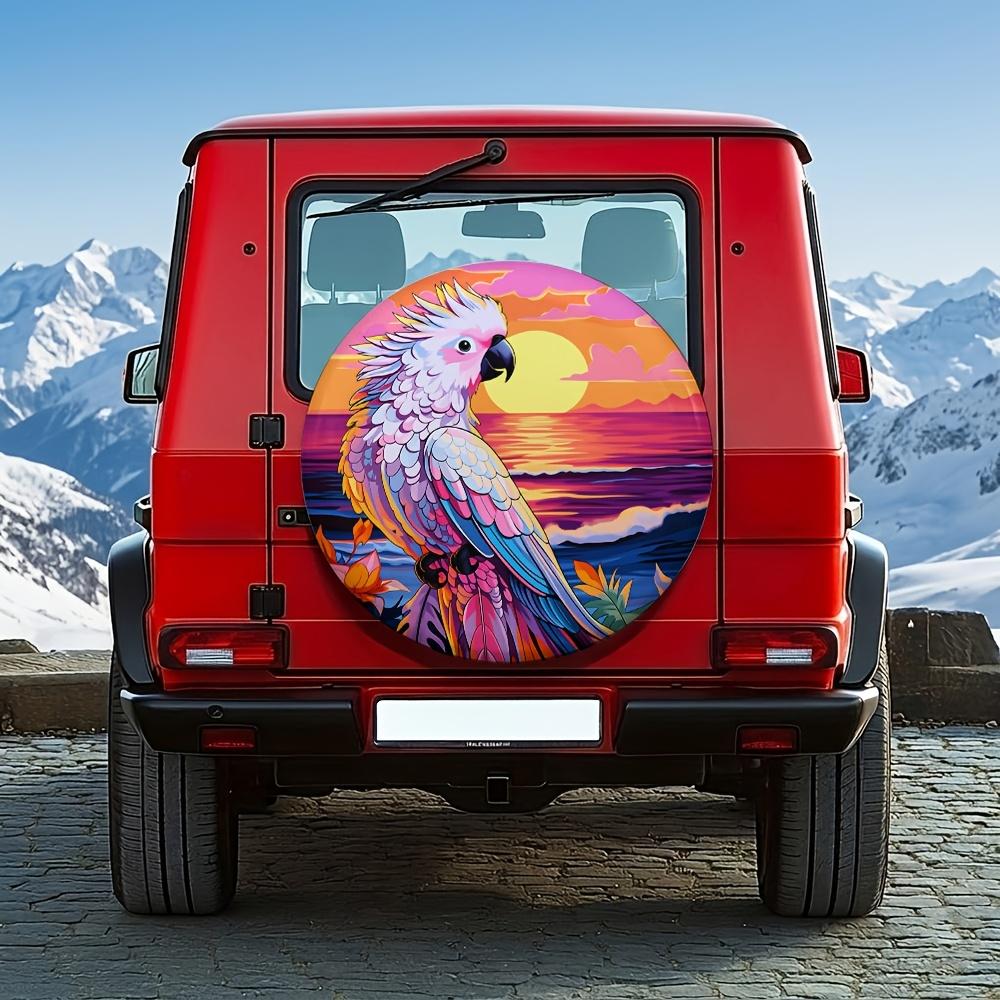 1pc, High-Quality Universal Car Tire Cover With Colorful Parrot Illustration Pattern, 14-17 Inches, Easy To Install, Fits Sedans