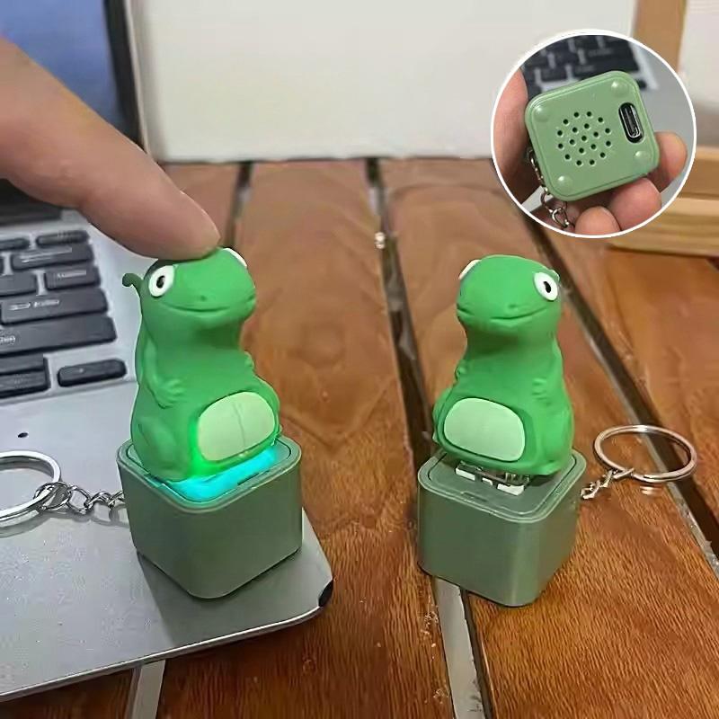 Porte-clés Grenouille Mignonne Coassante Drôle Bouton Grenouille Son Lumière Porte-clés Pour Sac Soulageur de Stress Ornement Suspendu Cadeaux Touches de Clavier Cadeaux de Fête