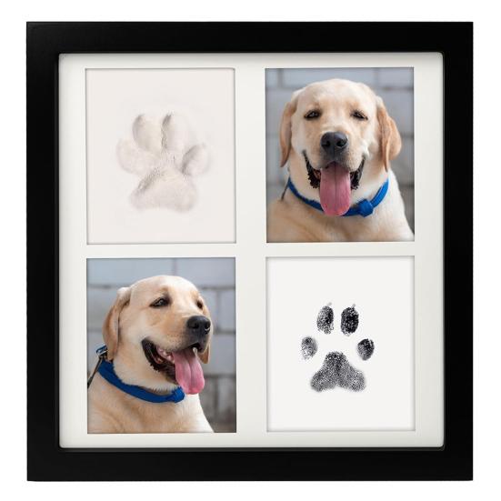 Paw Print Frame Kit for Dogs And Cats Wooden Pet Memorial Frame with Soft Paw Print Clay And Clean Touch Ink Pad DIY Impression Gifts for Pet Lovers