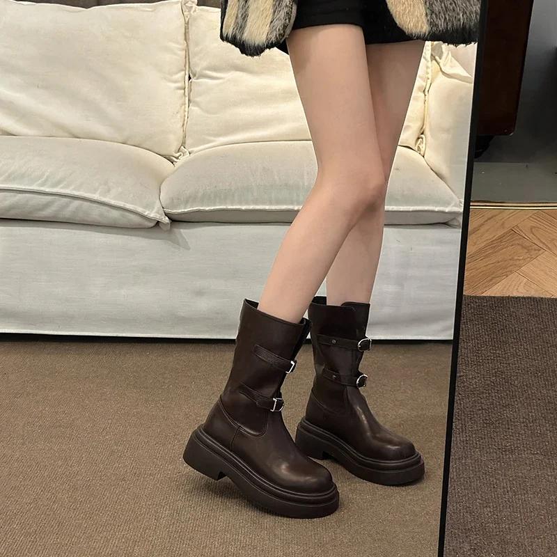 Fashion Fashion Women's Boots Thick-soled Mid-calf Knee-length Spring and Autumn 2024 New Fashion Casual Brand Designer Knight Boots