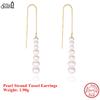Effie Queen 925 Massiv Sterlingsilber 14k Gold Oval Perlenkette Hängeohrringe Quaste Schmuck für Damen Bankett Party Geschenk GPE72