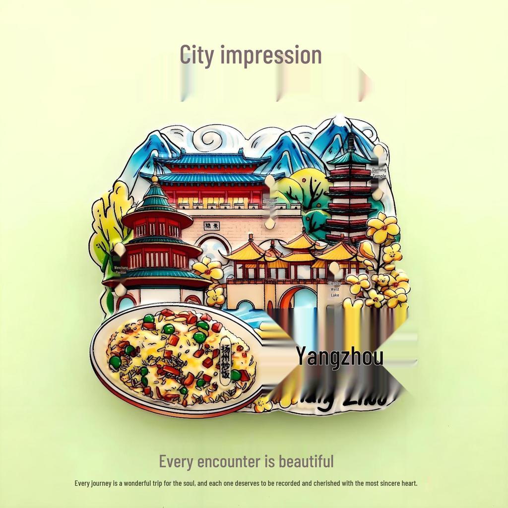 Guochao Cartoon Wahrzeichen Kreatives Souvenir Acryl Kühlschrankmagnet