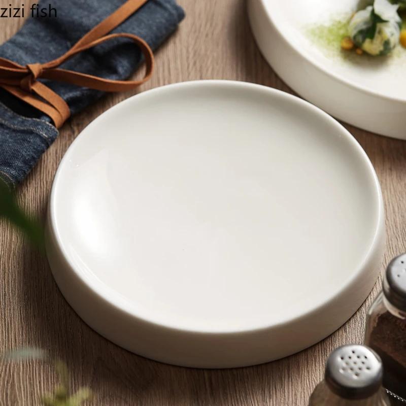 Ceramic Dinner Plate Round Snack Dessert Trays Solid Color Sashimi Sushi Dishes Household Specialty Tableware Steak Pasta Plates