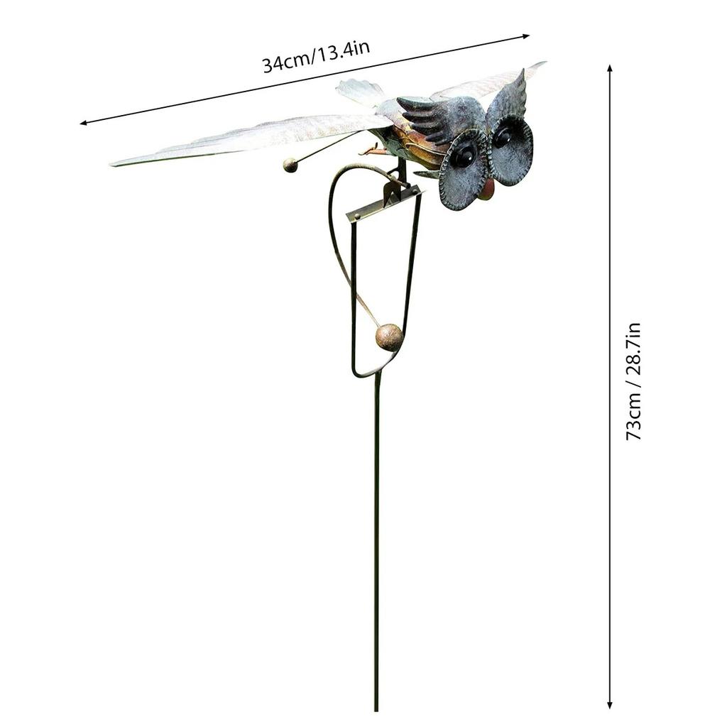 Owl Wind Chime Iron Wing Flapping Eagle Wind Sway Spinner Life-Like Weather Resistant Sunflower Garden Stake Decoration