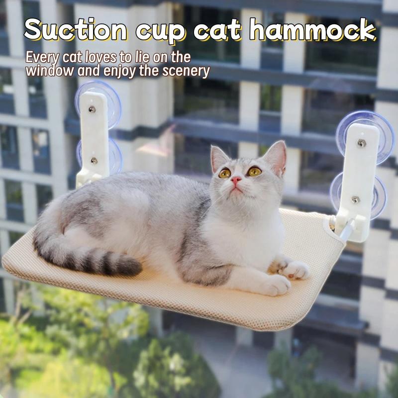 Foldable Cat Window Hammock with Double Suction Cup Mesh Free Installation Cat Jumping Platform Comfortable Cat Resting Bed