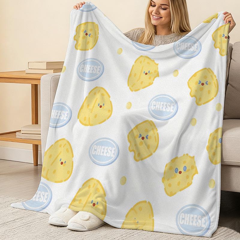 Cheese Series Soft Flannel Blanket, Lightweight Warm Cozy Cute Cartoon Plush Throw, Ideal for Home Lounge, Christmas & Halloween Decoration