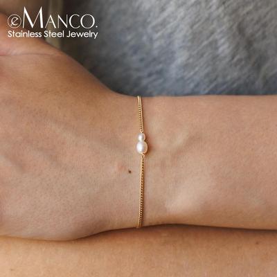 eManco European American Natural Freshwater Pearl Bracelet - Elegant Lady's Stainless Steel Jewelry