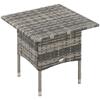Rattan Side Table, Outdoor Coffee Table with Plastic Board Under the Full Woven Table Top for Patio, Garden, Balcony, Mixed Grey