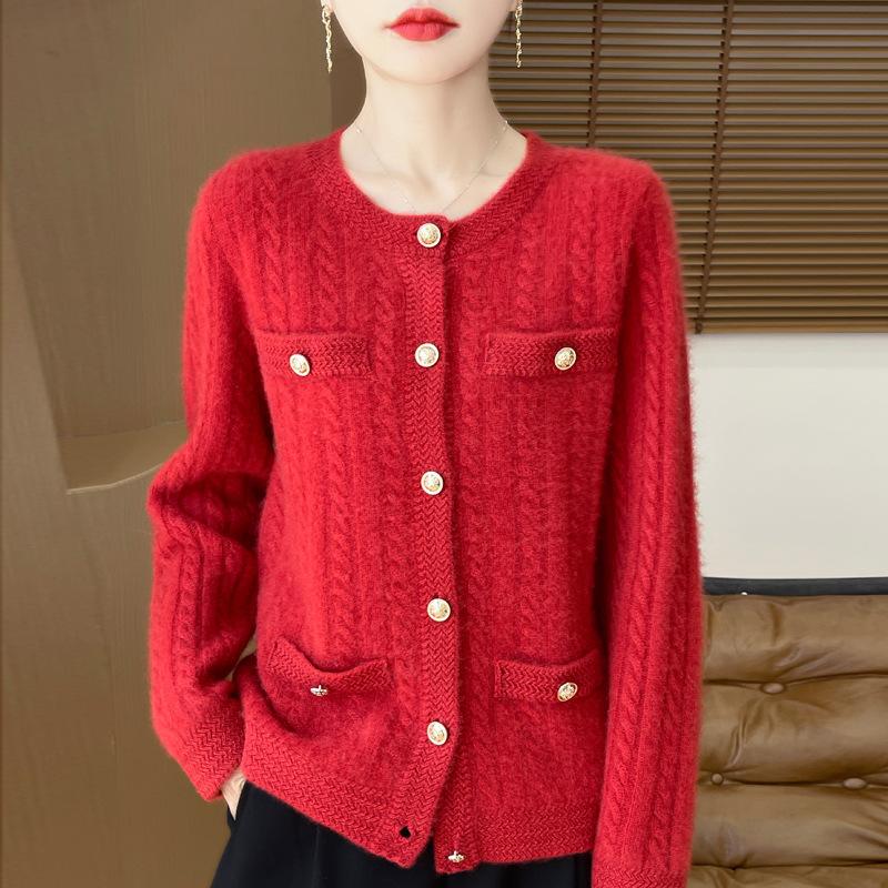 Full Body Twisted Flower with Pocket Design Sweater Women's Cardigan Spring and Autumn Loose Wind Women's Coat