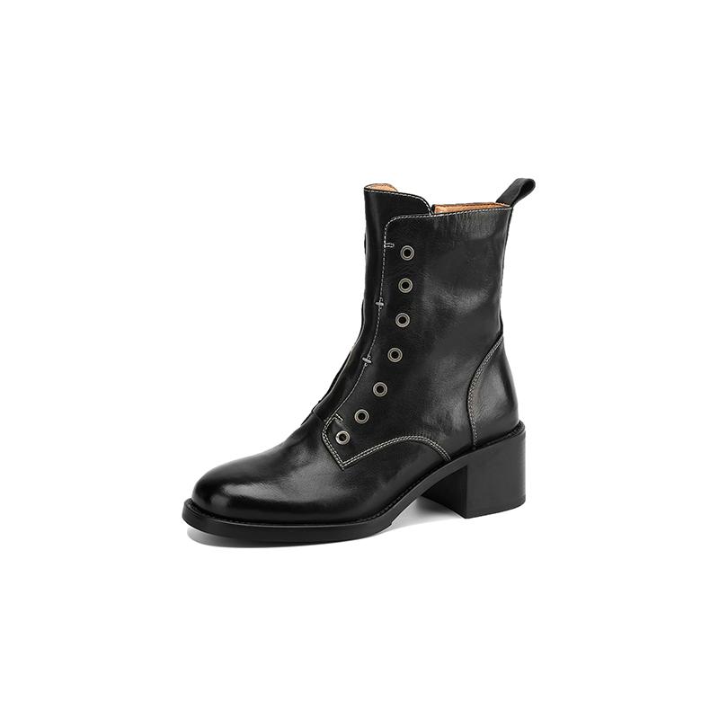 Fashion 2025 Winter Women Shoes Genuine Leather Women Boots Mid-calf Modern Boots Women Solid High Heel Boots Ladies Shoes