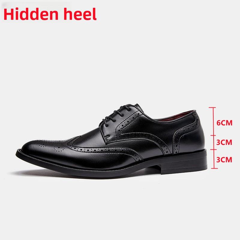 Men's Brogue Derby Shoes Pointed Toe Oxford Business Formal with Hidden Heel Elevator British Style Lace Up Casual