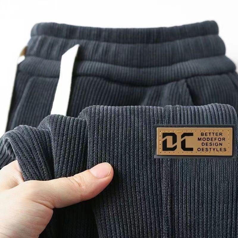 Men's Summer & Autumn Corduroy Sweatpants with Velvet, Loose Fit Casual Cuffed Trousers