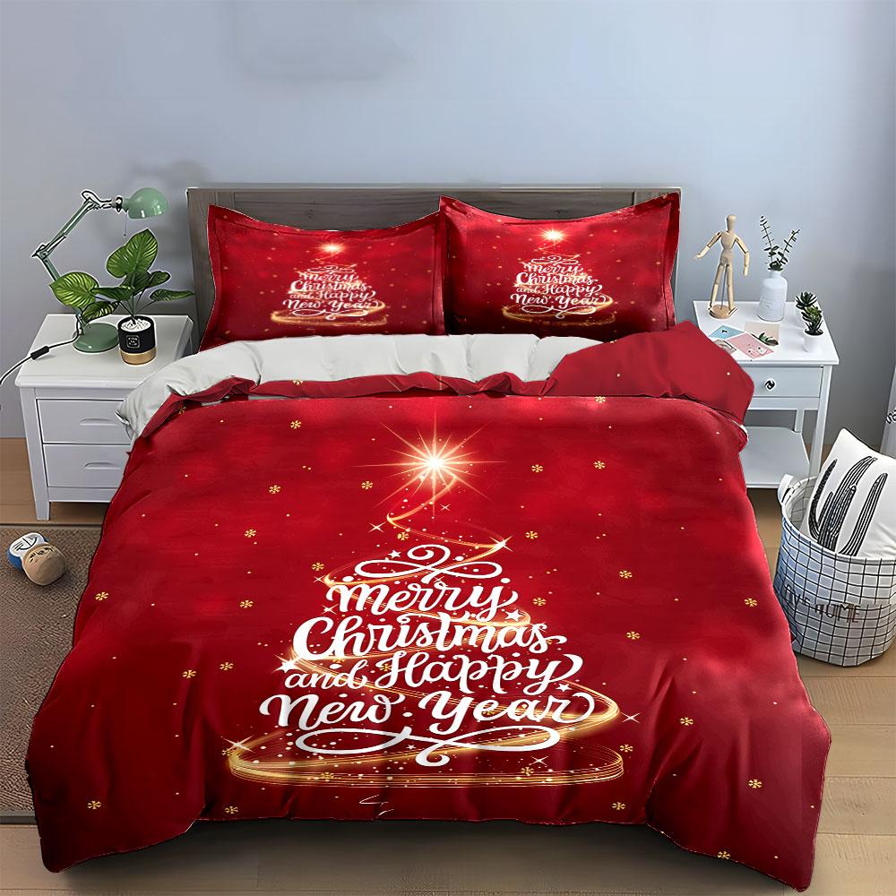 Christmas Tree with Festive Text Bedding Duvet Cover Set Duvet Cover Pillowcases (1*Duvet Cover 2*Pillowcases, without duvet insert)
