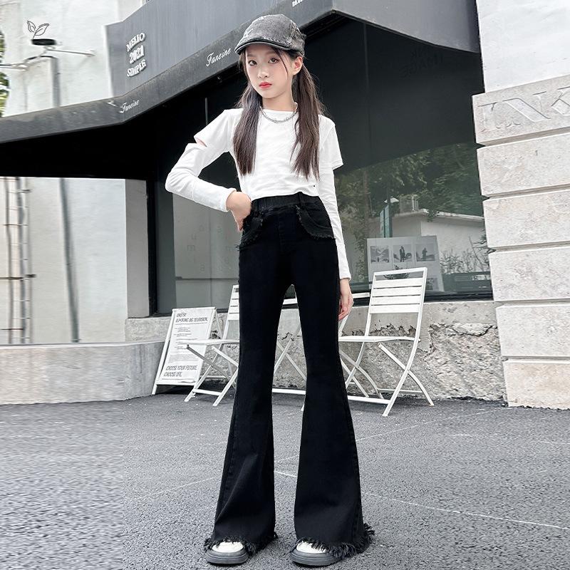 Girls' Autumn Bell Bottom Jeans - Fashionable, Stretchy Pants for Medium and Large Children 2026
