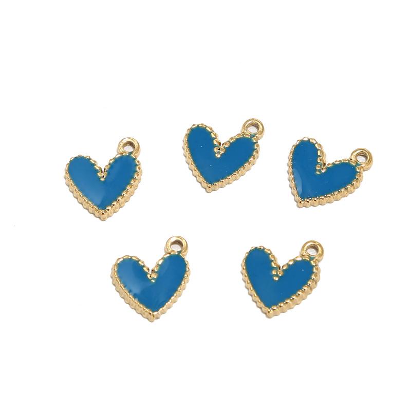 10pcs Gold Plated 10*12mm Stainless Steel Charm Enamel Heart Pendants Mixed Accessories For DIY Necklaces Making Findings