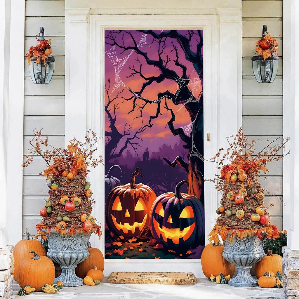 Halloween Pattern Stretch Carpet Fabric Door Cover - Easy Installation