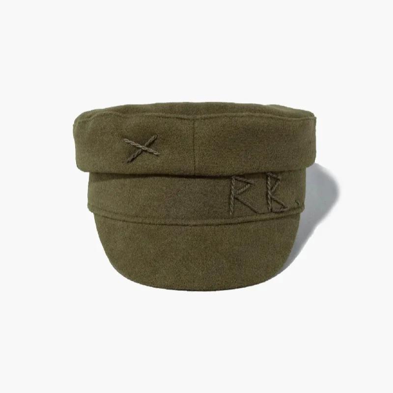 Autumn Winter  Big Size Designer Letter Militray Hats Women Fashion Woolen Flat Top Cap Outdoor Gorras Visor Sun Hat Navy Hats