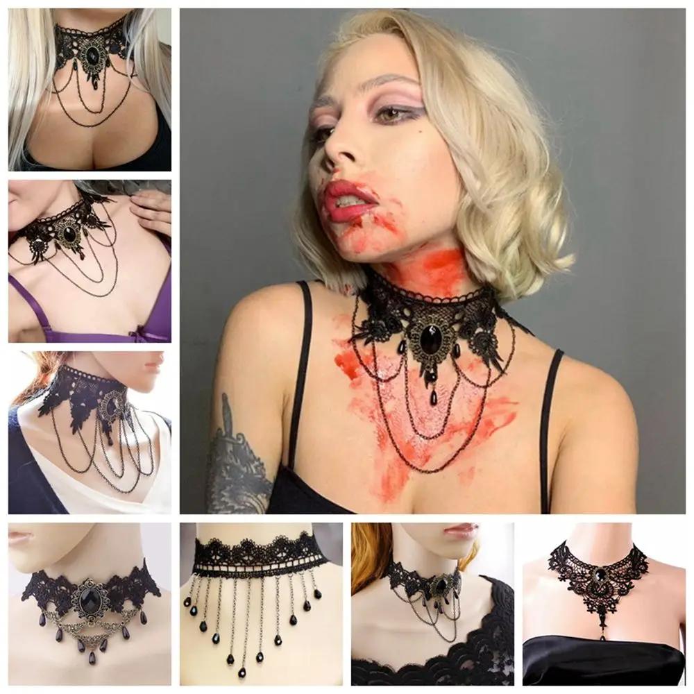 Jewelry Steampunk Style Victorian Women Chokers Black Lace Necklace Gothic Collar Beads Pendant