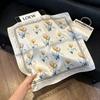 71Cm New Chinese Simulation Silk Square Scarf Soft and Skin-friendly Ink Flower Rhyme Printing Silk Scarf Neck Sunscreen Small Scarf