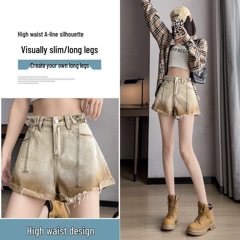 

Gradient Color High-Waist Denim Shorts for Women – Summer 2025, Slimming A-Line with Rolled Hem 25 for 35-40 kg