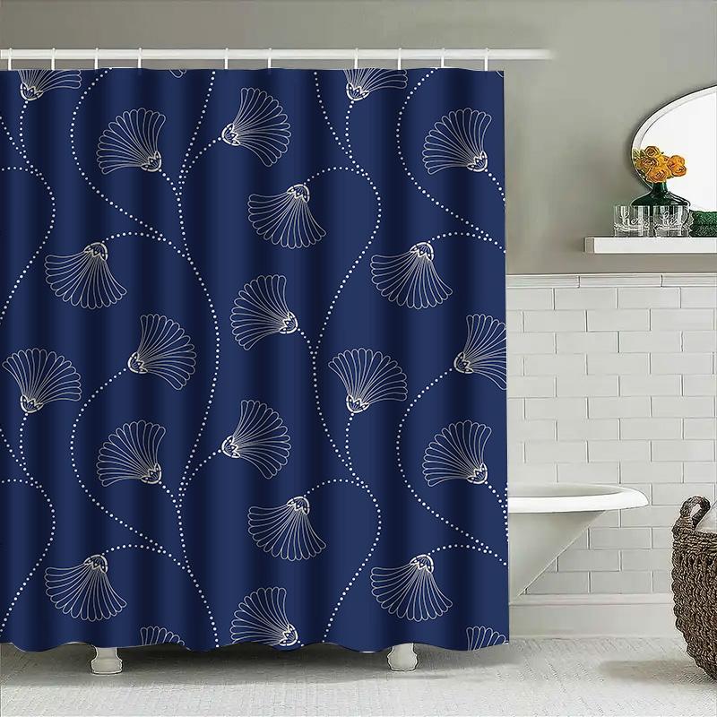 Elegant Blue Ginkgo Shower Curtain Pattern Bath Decor Waterproof Liner For Bathroom Accessories Home Decoration Modern Style