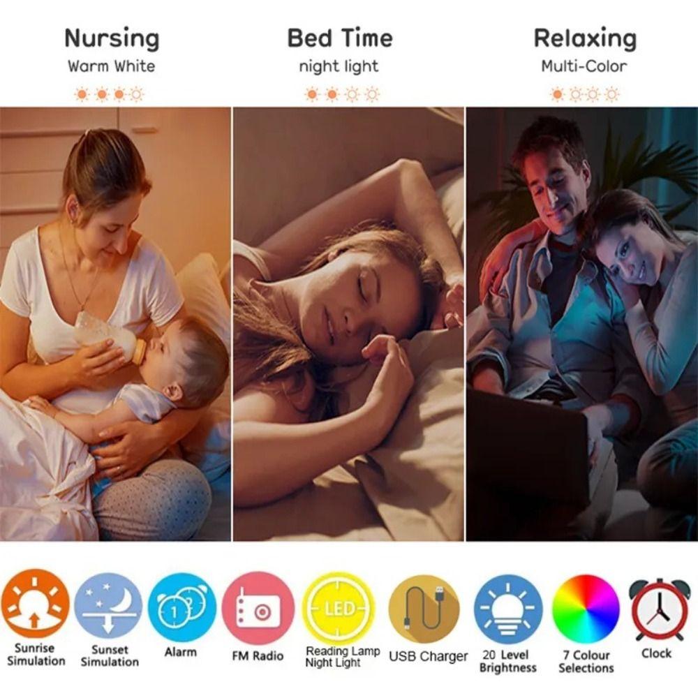 Sunrise Simulation Sunrise Alarm Clock 7 Colors Sleep Nightlight Wake Up Light Clock  Sleep Aid