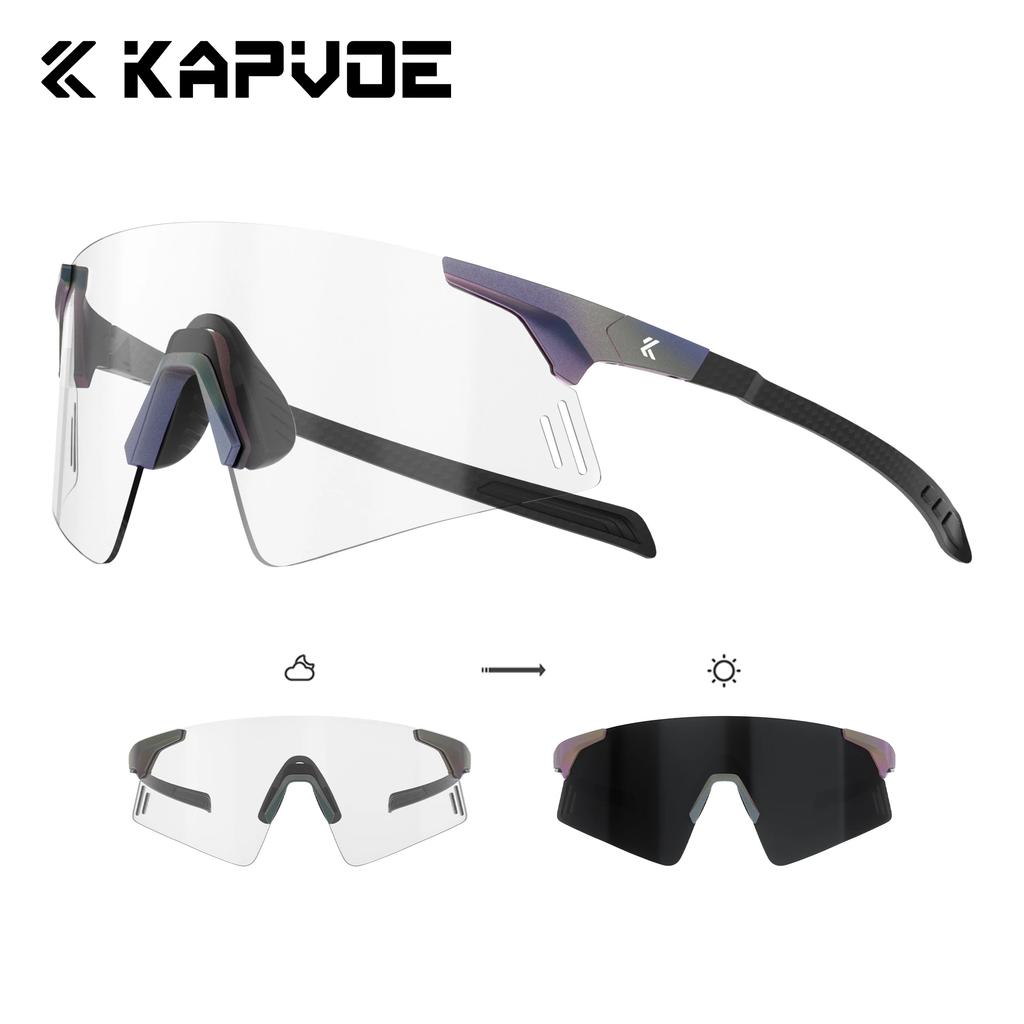 Kapvoe Lightweight Photochromic Rimless Sunglasses Real Carbon Fiber Cycling Glasses UV400 MTB Bike Running Men Sports Eyewear