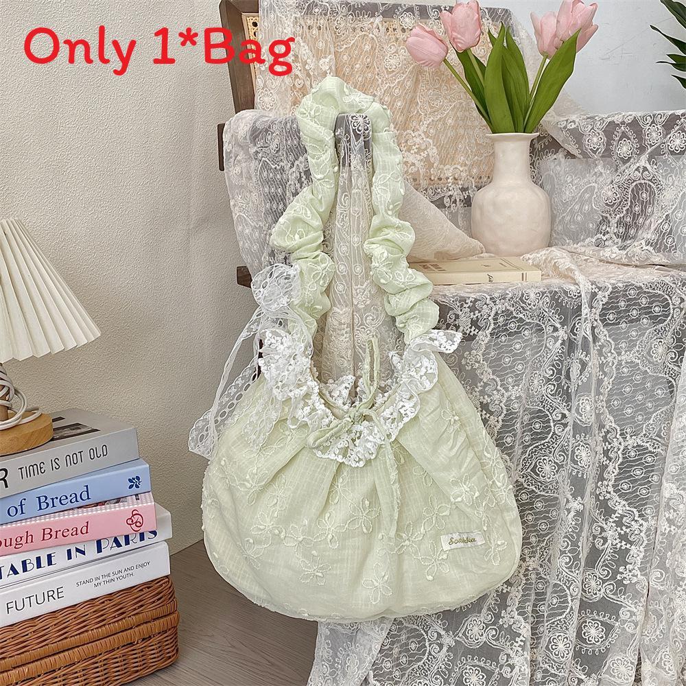 Polyester Lace Floral Shoulder Bag With Ruffled Straps And Bow For Daily Use