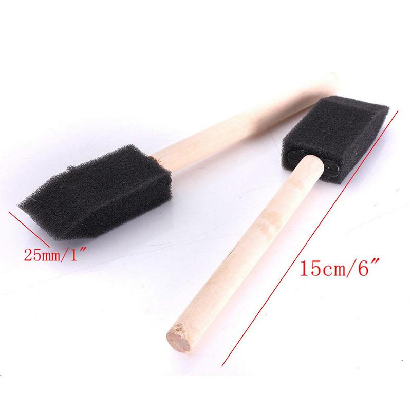20pcs 1” Foam Sponge Brushes Wood Handle Painting Drawing Finishing Craft Tool