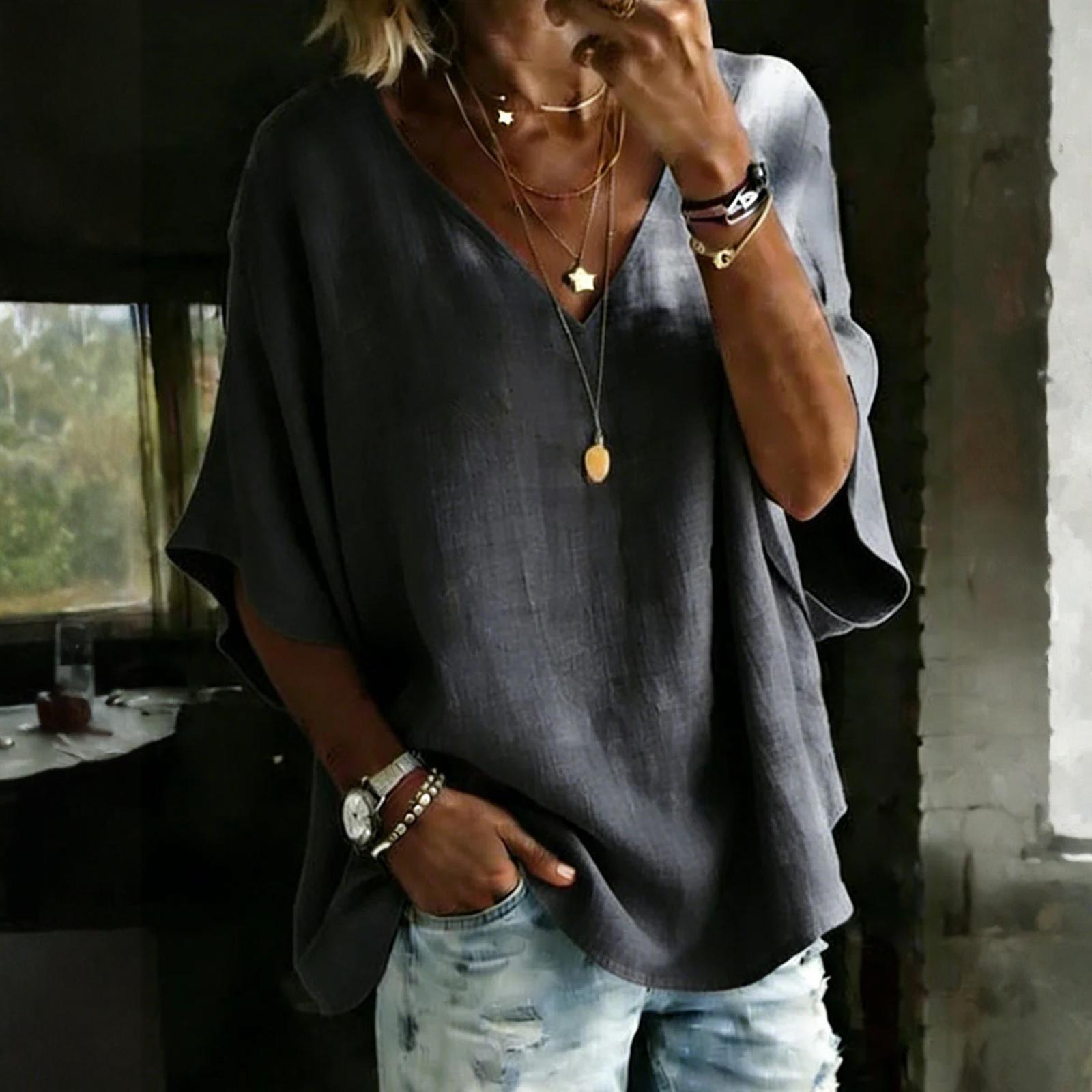 Women s Fashionable Loose Casual Summer Cotton Linen Camisole T-shirt L