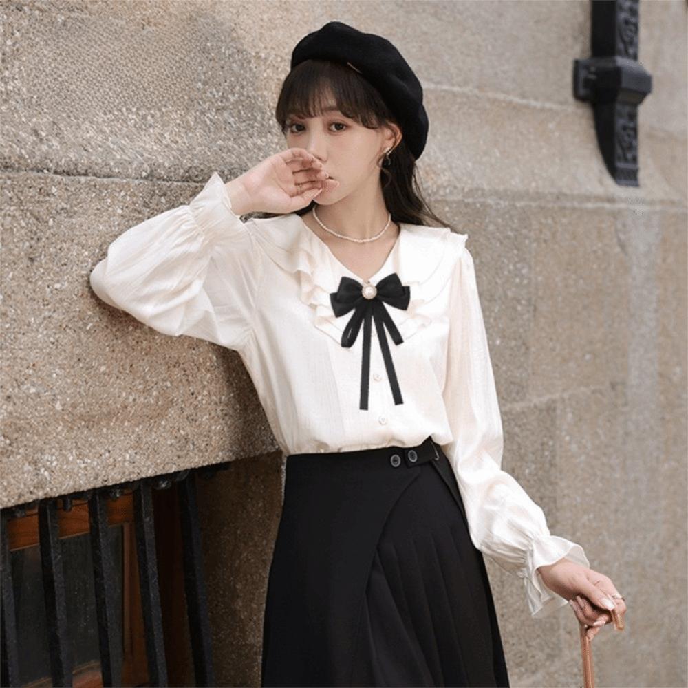 Pearl Black Bow Necktie Rhinestones Funerals Memorial Pin Luxury Black Ribbon Pin  Parties