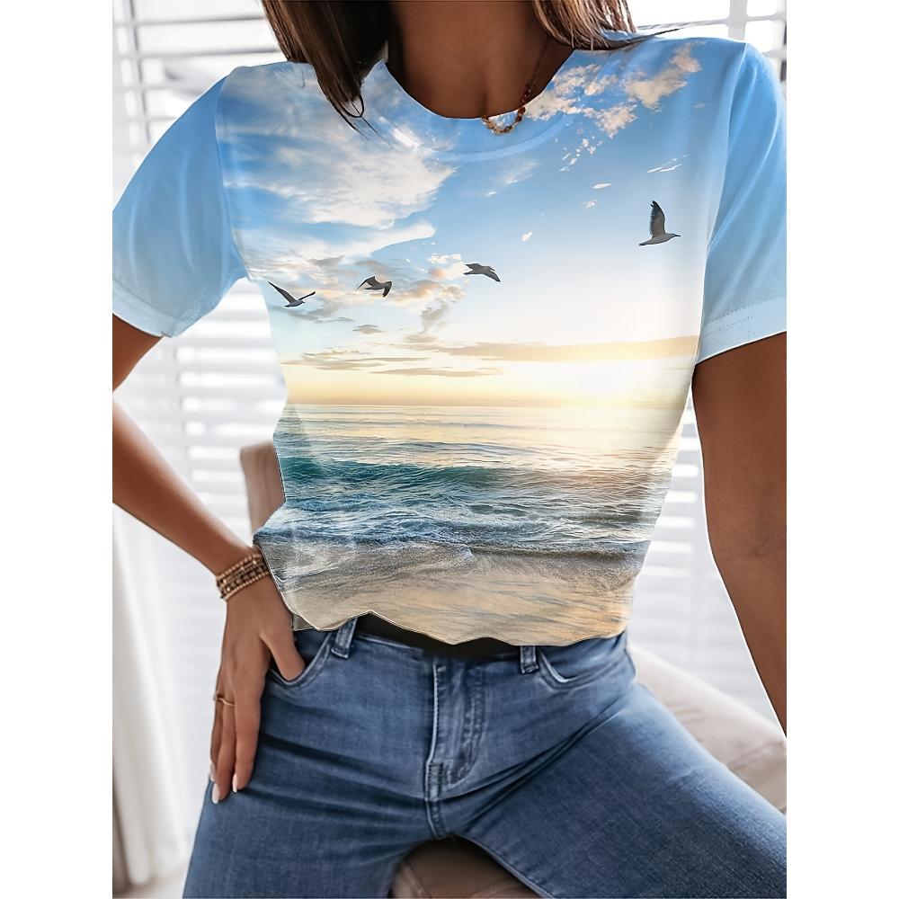 Women's Ocean Creatures 3D Print V-Neck T-Shirt Summer Fashion Loose Print Tee ToSpring Summer Streetwear Daily Women's Clothing