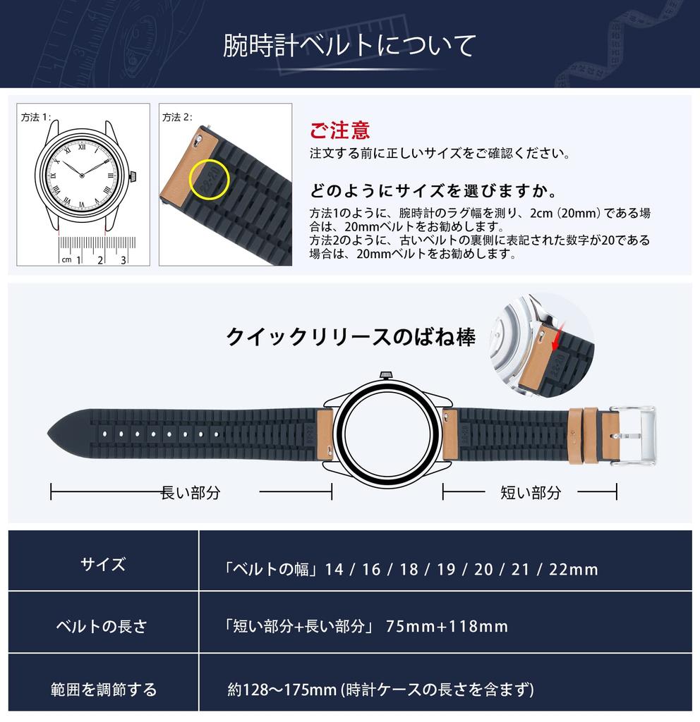 Leather Watch Band with Inner Rubber Breathable Hybrid Quick Release Watch Strap Wristwatch Strap Smartwatch Strap Unisex Silver [BINLUN] (Light