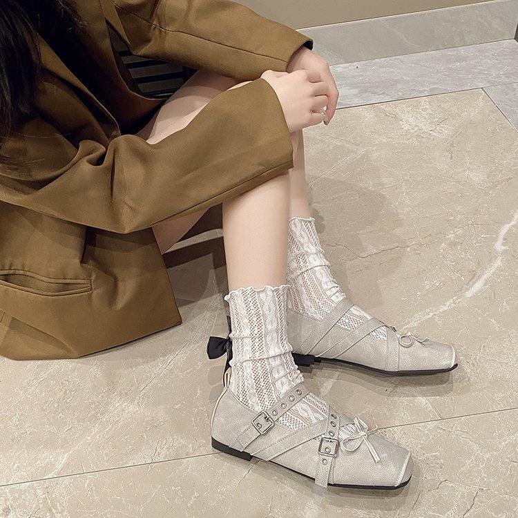 

Корейская версия туфель Мэри Джейн с квадратным носком и перепонкой на подъеме, женские туфли 2025, новые французские туфли на толстом каблуке с бантом и перекрестной пряжкой 40 серый