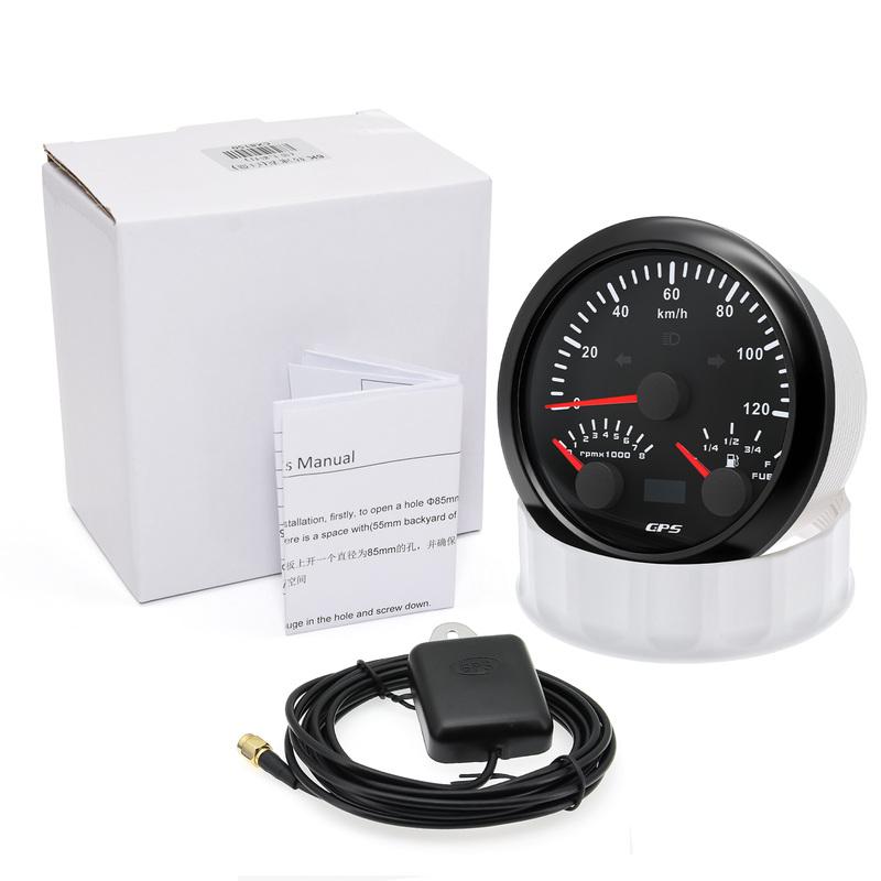 0-8000RPM Tachometer 85mm 3 in 1 Multifunctional  GPS Speedometer KMH MPH Fuel Level Meter 7 Colors Backlight 9-32V