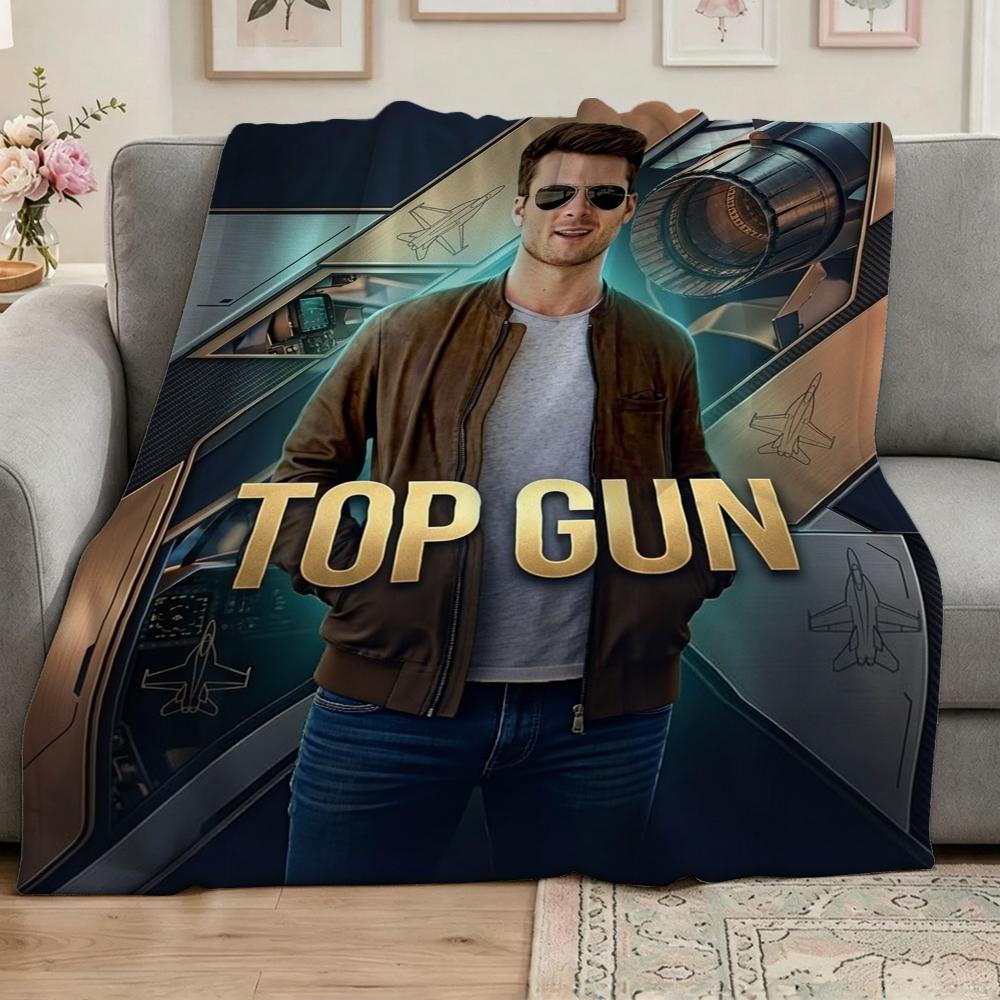 Top Gun Style Fighter Jet Pilot Poster Pattern Theme Flannel Blanket Skinfriendly Warm Throw Blanket For Living Room Office Nap Home Party Decor
