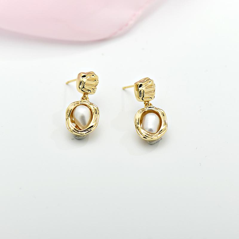 French Baroque Pearl Dangle Earrings with Silver Needle - High-End Luxury Design
