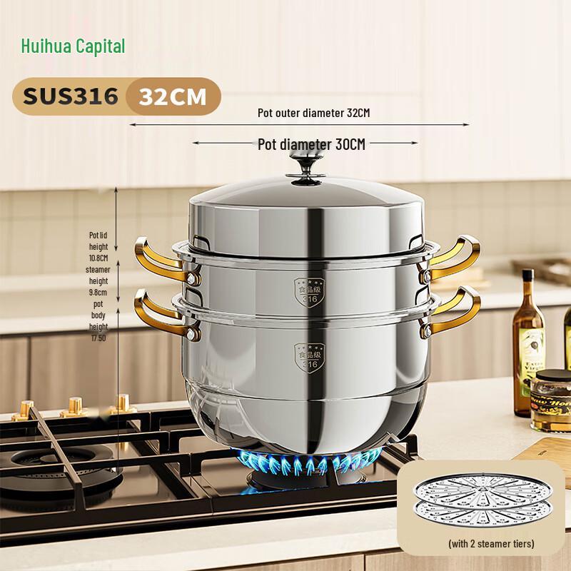 HUIHUADU 3-Tier Stainless Steel Steamer Pot